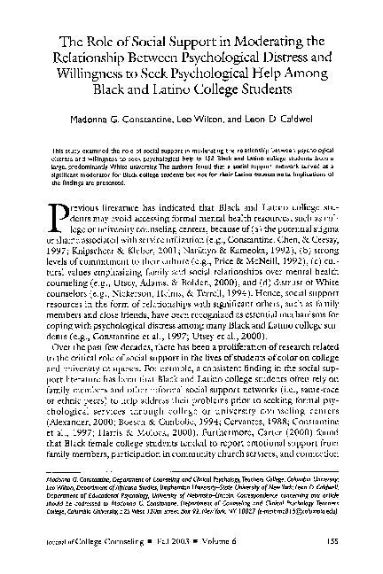 (PDF) The Role of Social Support in Moderating the Relationship Between ...