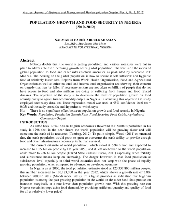 (PDF) Population Growth and Food Security in Nigeria ( 2010 - 2012 )