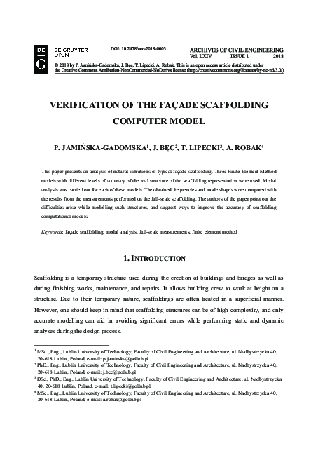 (PDF) Verification of the Façade Scaffolding Computer Model