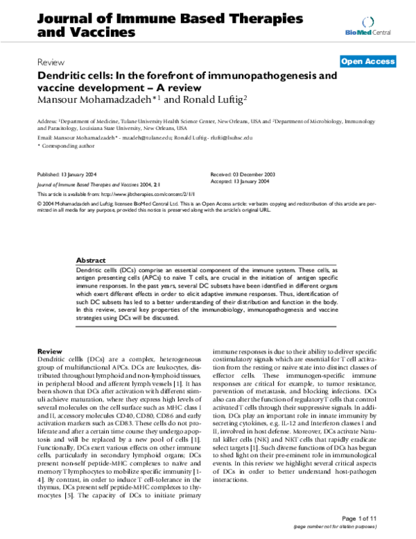(PDF) Dendritic cells: In the forefront of immunopathogenesis and ...