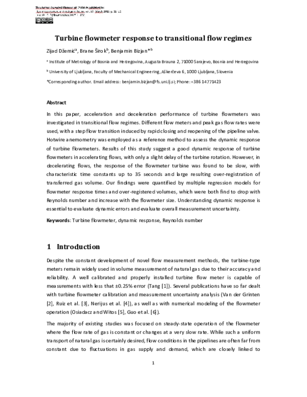 (PDF) Turbine flowmeter response to transitional flow regimes