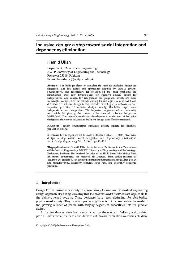 (PDF) Inclusive design: a step toward social integration and dependency ...