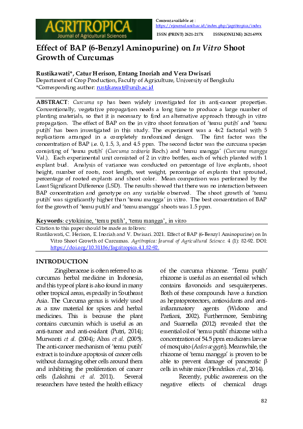 (PDF) Effect of BAP (6-Benzyl Aminopurine) on In Vitro Shoot Growth of ...