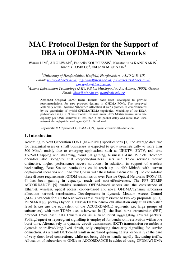 (PDF) MAC Protocol Design for the Support of DBA in OFDMA-PON Networks