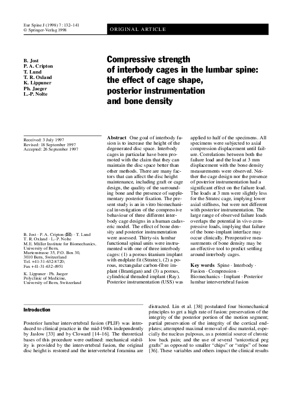 (PDF) Compressive strength of interbody cages in the lumbar spine the