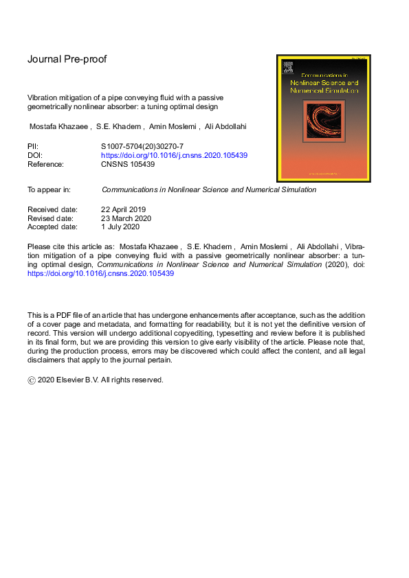 (PDF) Vibration mitigation of a pipe conveying fluid with a passive ...
