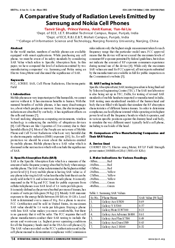 (PDF) A Comparative Study of Radiation Levels Emitted by Samsung and ...