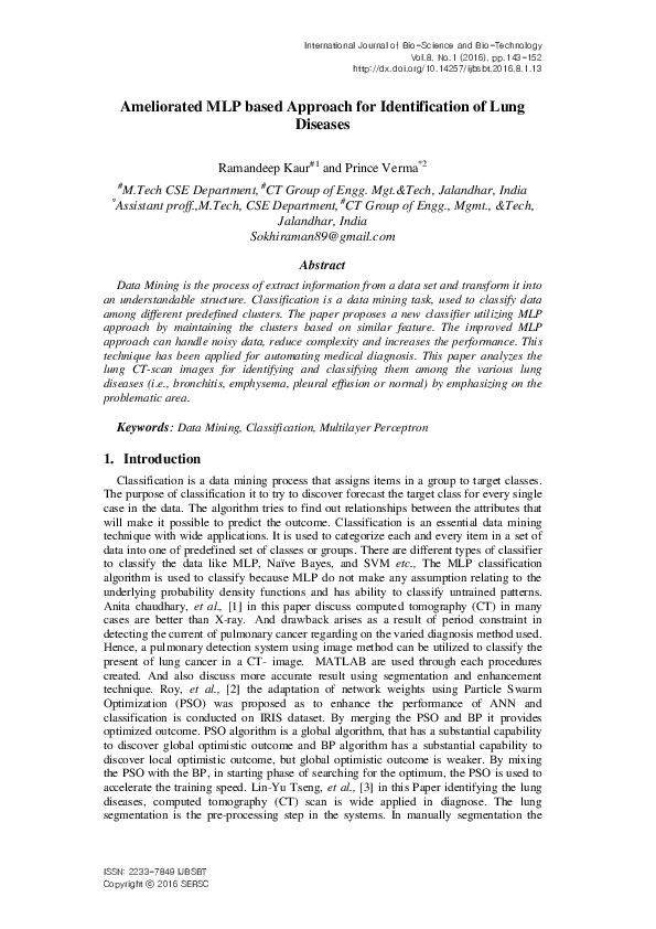 (PDF) Ameliorated MLP based Approach for Identification of Lung Diseases