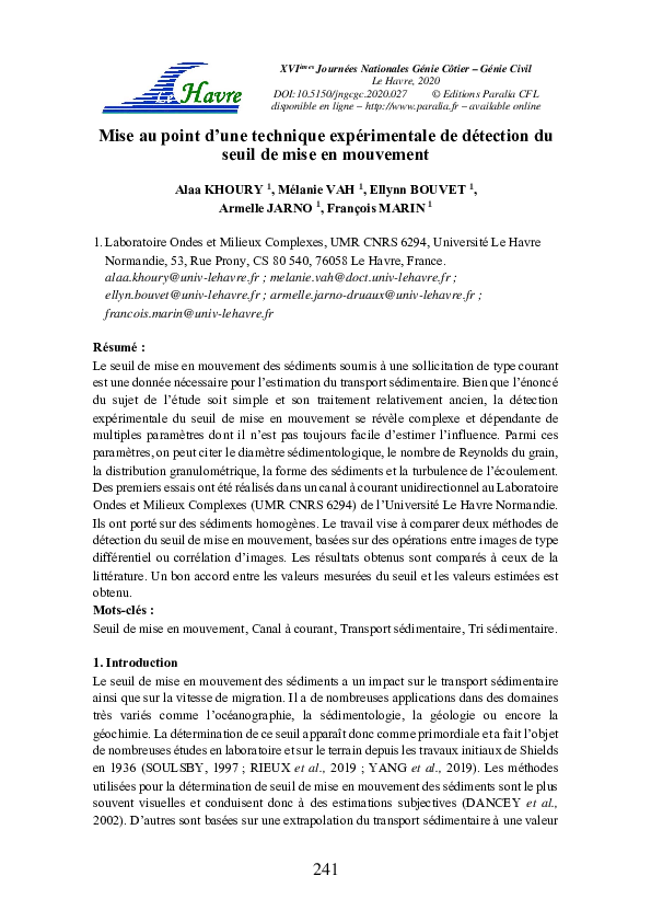 (PDF) Mise au point d'une technique expérimentale de détection du seuil ...