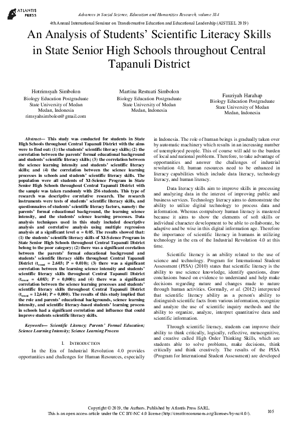(PDF) An Analysis of Students’ Scientific Literacy Skills in State ...