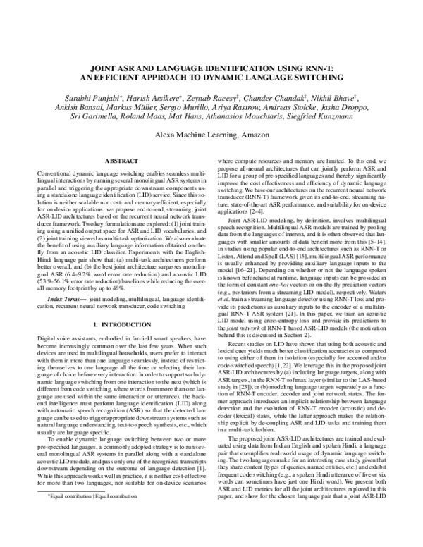 (PDF) Joint ASR and Language Identification Using RNN-T: An Efficient ...