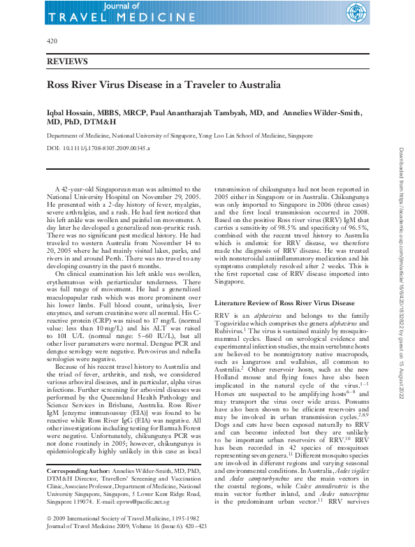 (PDF) Ross River Virus Disease in a Traveler to Australia