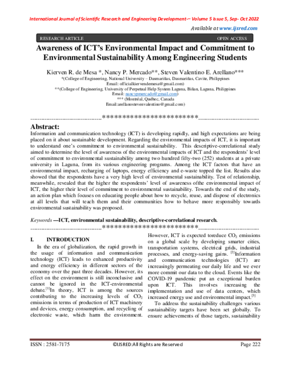 (PDF) Awareness of ICT's Environmental Impact and Commitment to ...