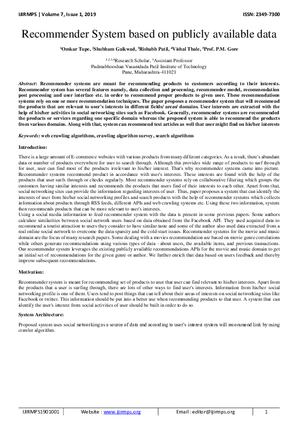 (PDF) Recommender System based on Publicly Available Data