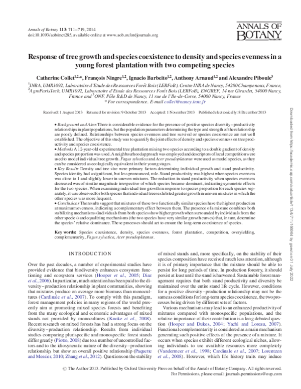 (PDF) Response of tree growth and species coexistence to density and ...
