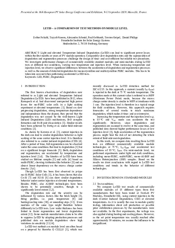 (PDF) LeTID - A Comparison of Test Methods on Module Level