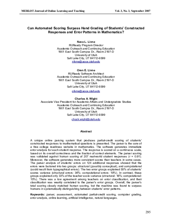 (PDF) Can automated scoring surpass hand grading of students ...