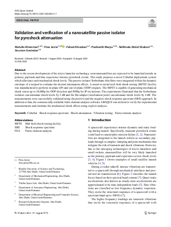 (PDF) Validation and verification of a nanosatellite passive isolator