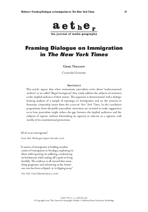 (PDF) Framing Dialogue on Immigration in The New York Times
