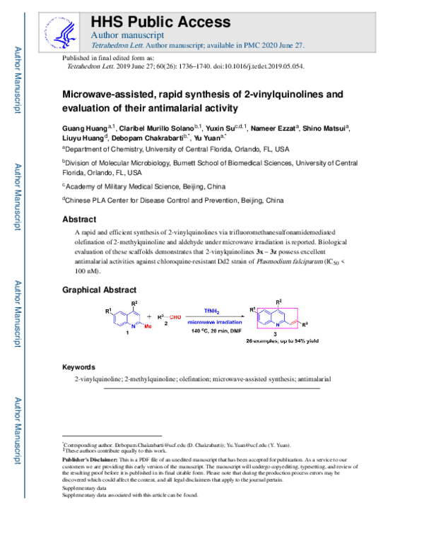 (PDF) Microwave-assisted, rapid synthesis of 2-vinylquinolines and ...