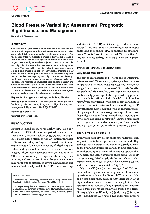 (PDF) Blood Pressure Variability: Assessment, Prognostic Significance ...