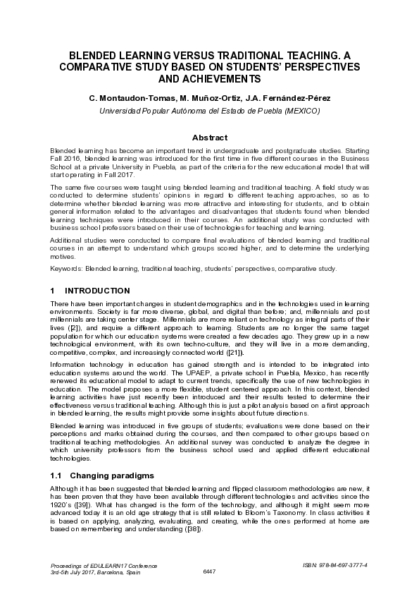 (PDF) Blended Learning Versus Traditional Teaching. A Comparative Study ...