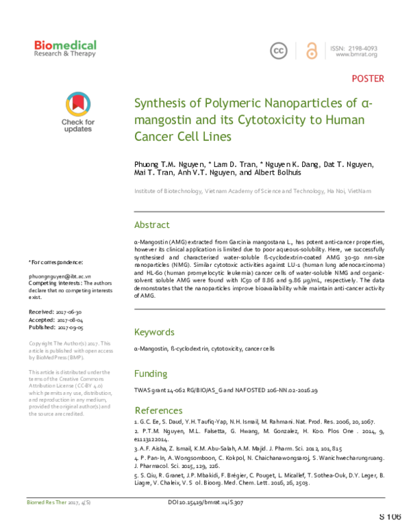 (PDF) ID: 1031 Synthesis of Polymeric Nanoparticles of α-mangostin and ...