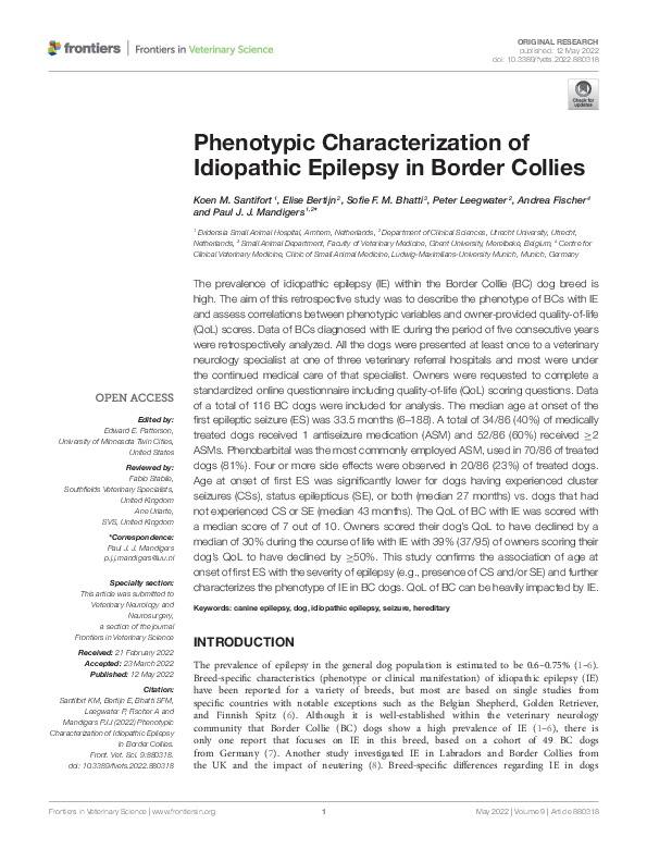(PDF) Phenotypic Characterization of Idiopathic Epilepsy in Border Collies