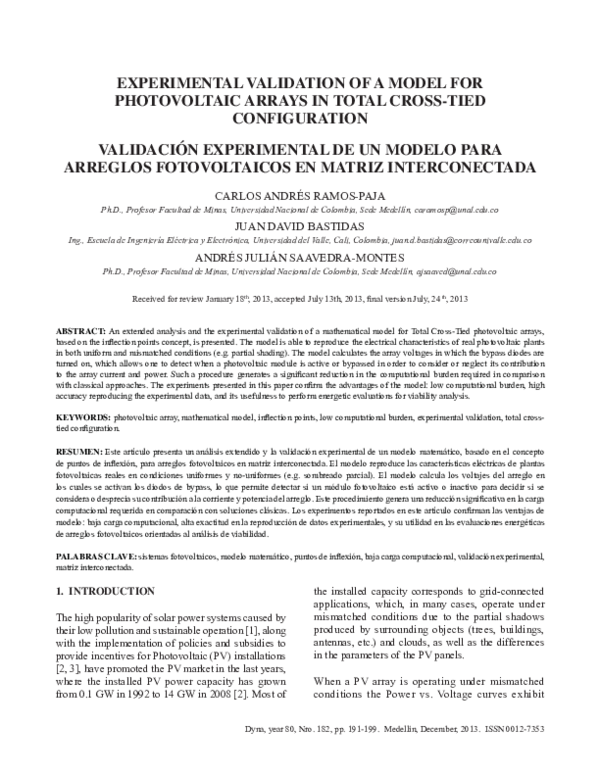 (PDF) Experimental Validation of a Model for Photovoltaic Arrays in ...