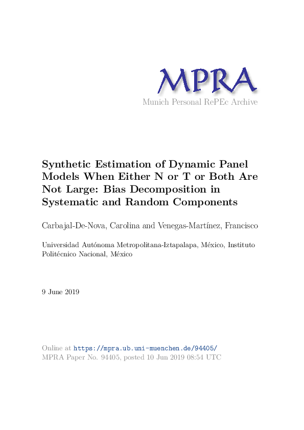 (PDF) Synthetic Estimation of Dynamic Panel Models When Either N or T ...