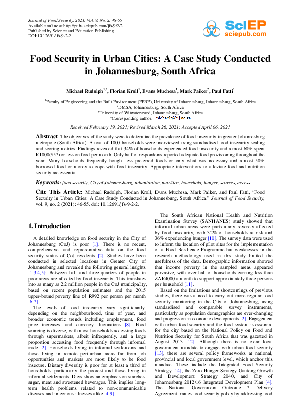 (PDF) Food Security in Urban Cities: A Case Study Conducted in ...