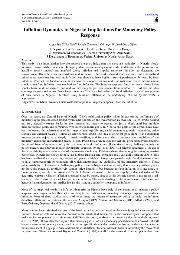 (PDF) Inflation Dynamics in Nigeria: Implications for Monetary Policy ...
