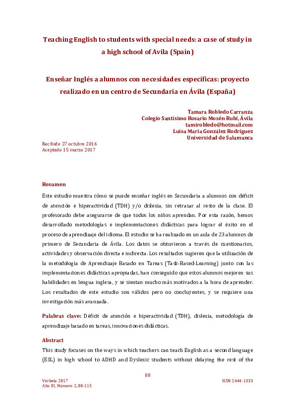 (PDF) Teaching English to students with special needs: a case of study ...