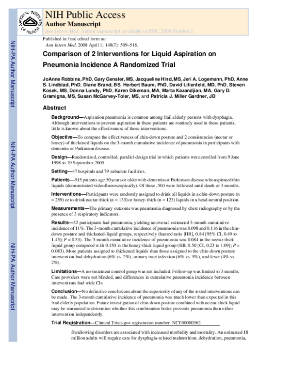 (PDF) Comparison of 2 Interventions for Liquid Aspiration on Pneumonia