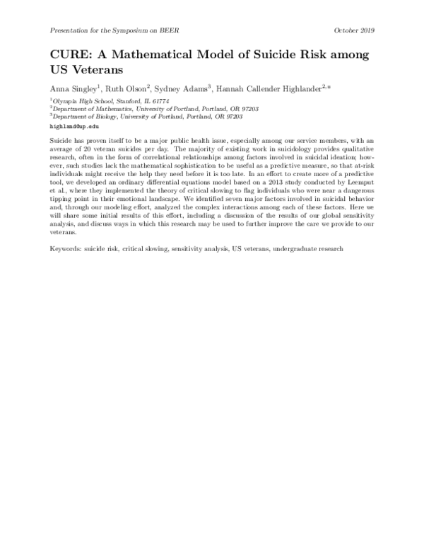 (PDF) CURE: A Mathematical Model of Suicide Risk Among US Veterans
