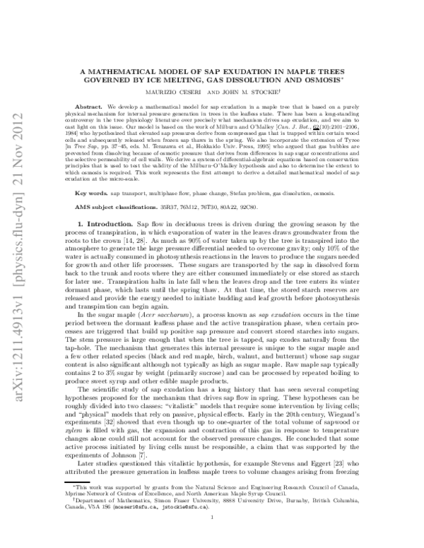 (PDF) A Mathematical Model of Sap Exudation in Maple Trees Governed by ...