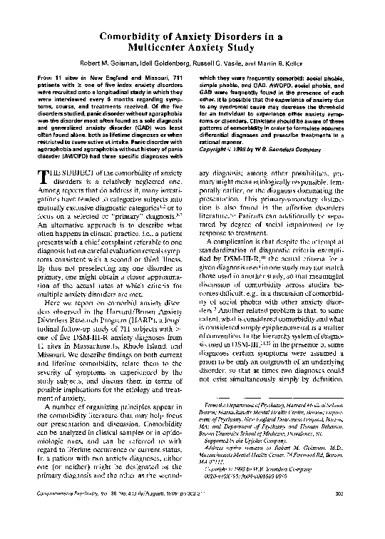 (PDF) Comorbidity of anxiety disorders in a multicenter anxiety study