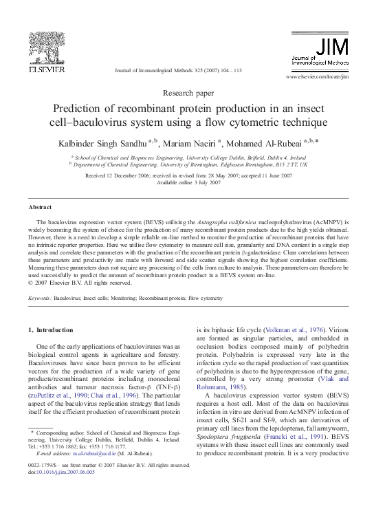 (PDF) Prediction of recombinant protein production in an insect cell ...