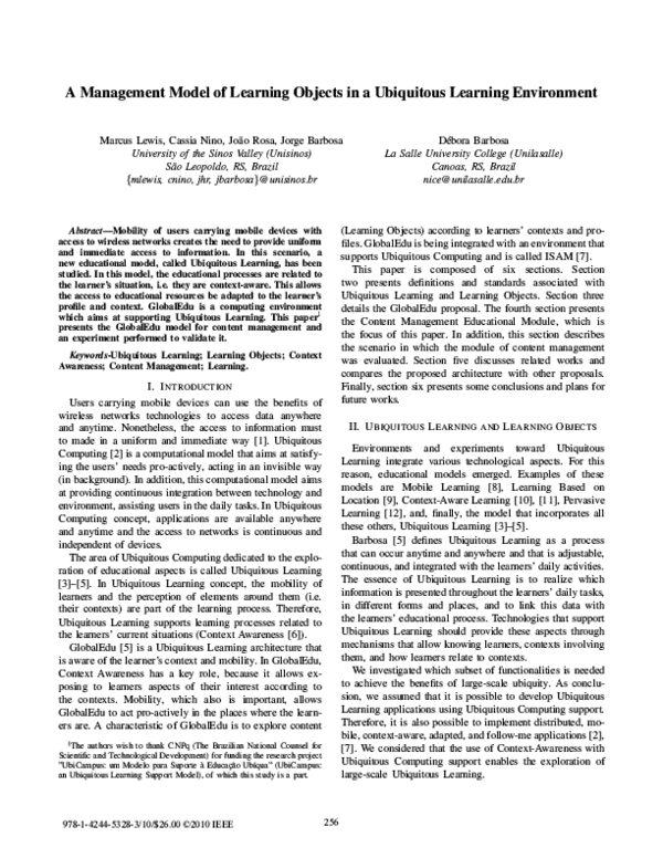 (PDF) A management model of learning objects in a Ubiquitous Learning ...