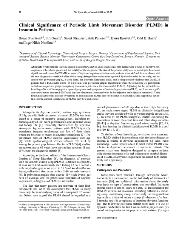 (PDF) Open Access Clinical Significance of Periodic Limb Movement