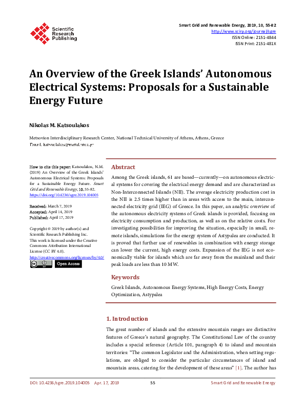 (PDF) An Overview of the Greek Islands’ Autonomous Electrical Systems ...