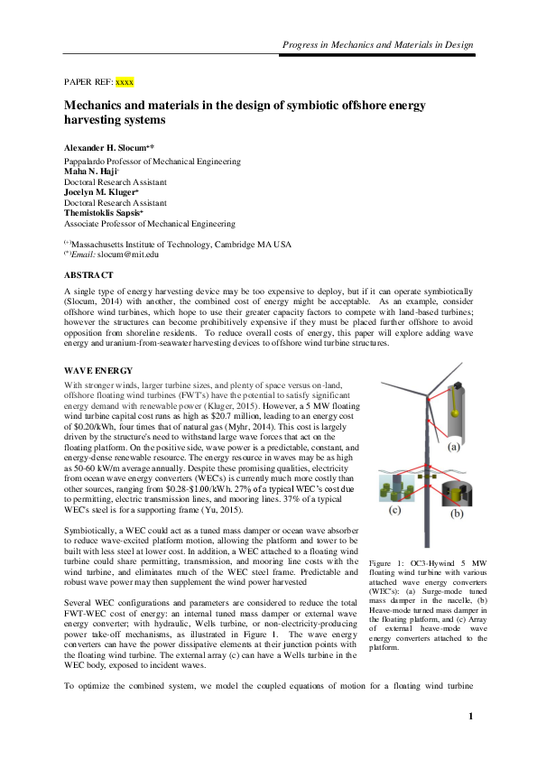 (PDF) Mechanics and materials in the design of symbiotic offshore ...