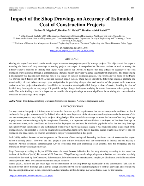 (PDF) Impact of the Shop Drawings on Accuracy of Estimated Cost of Construction Projects