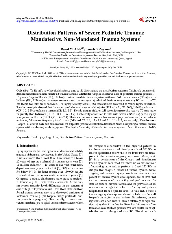 (PDF) Distribution Patterns of Severe Pediatric Trauma: Mandated vs ...