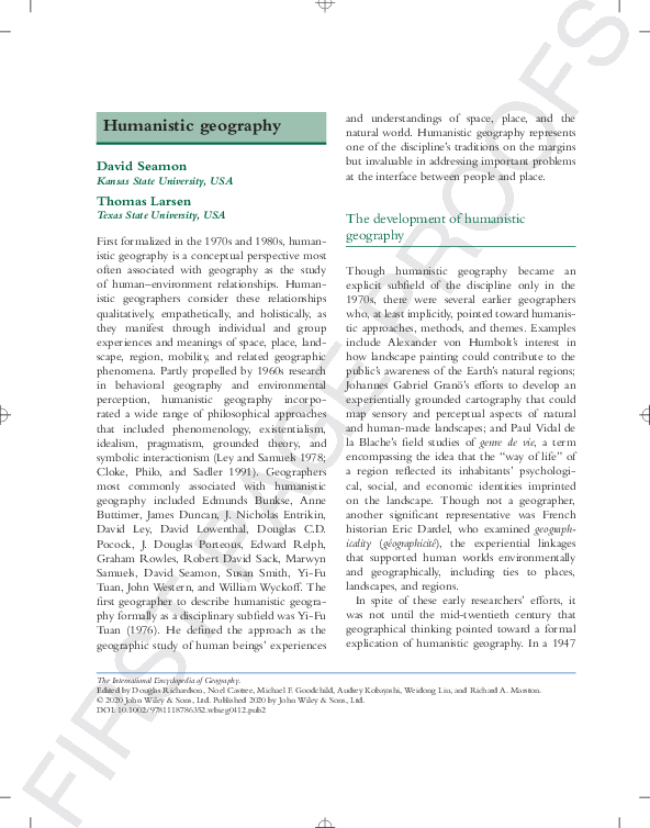 (PDF) Humanistic Geography [updated encyclopedia entry], 2021 David