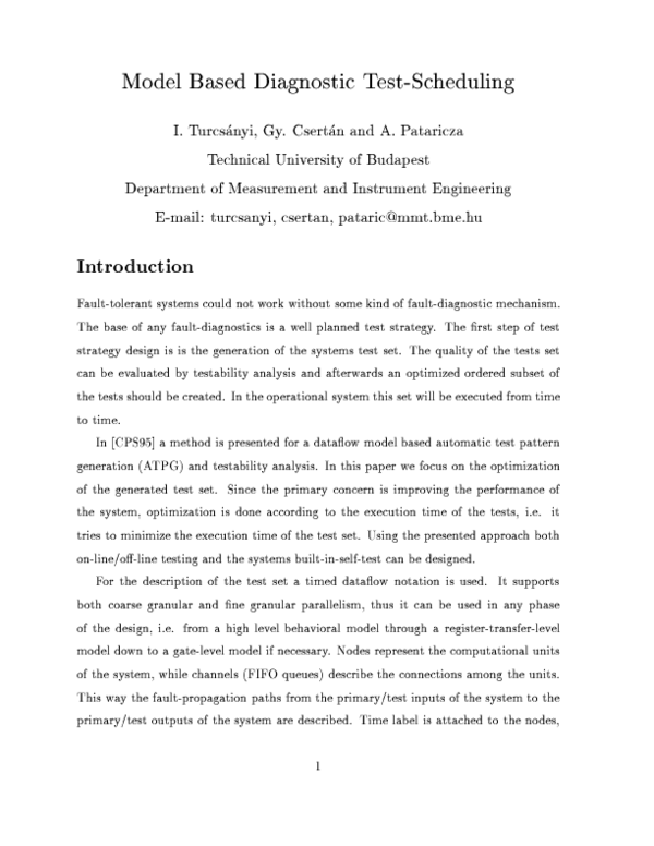 (PDF) Model Based Diagnostic Test-Scheduling