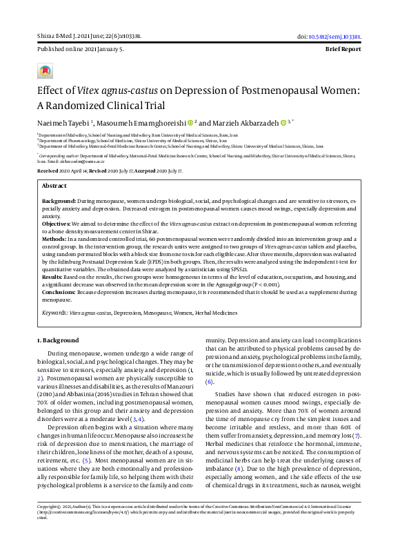 (PDF) Effect of Vitex agnus-castus on Depression of Postmenopausal ...