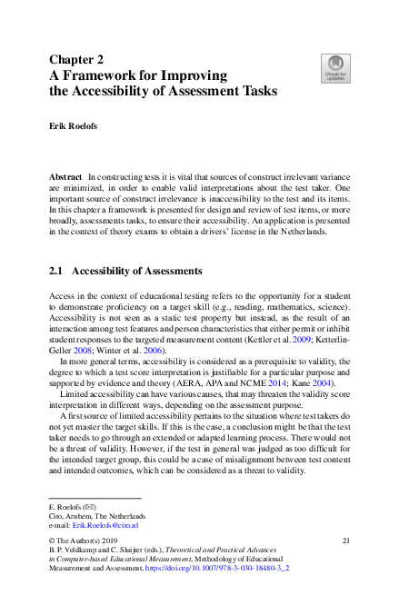 (PDF) A Framework for Improving the Accessibility of Assessment Tasks