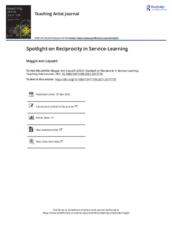 (PDF) Spotlight on Reciprocity in Service-Learning