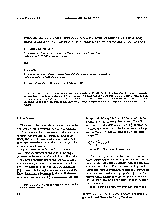 (PDF) Convergence of a multireference second-order mbpt method (CIPSI ...